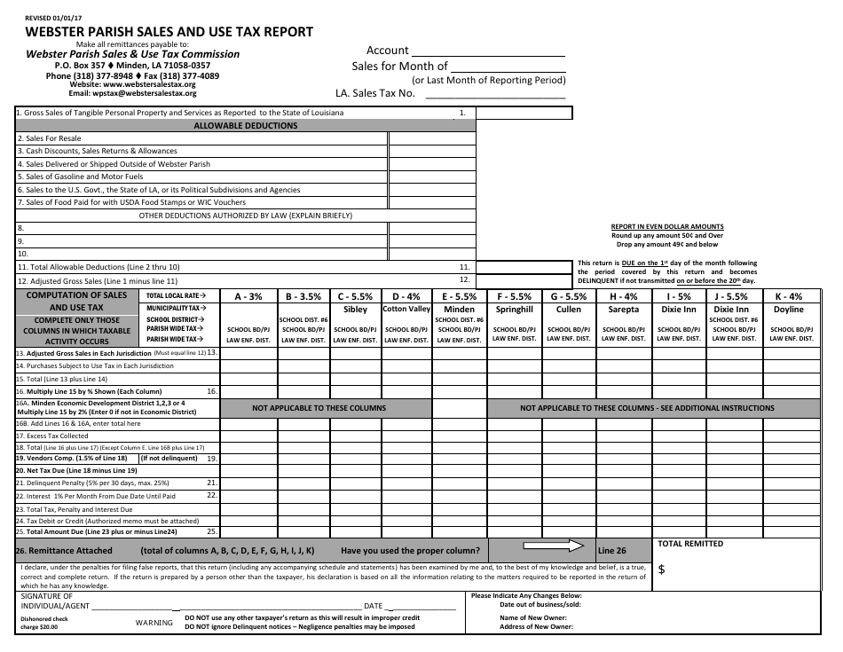 Webster Parish Sales and Use Tax Report - Webster Parish, Louisiana, Page 1