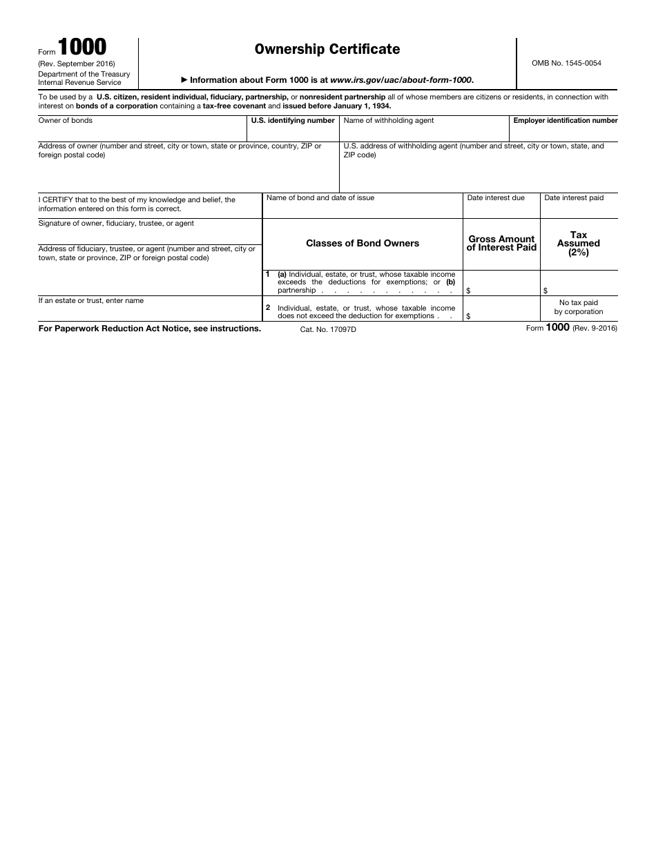 IRS Form 1000 Ownership Certificate, Page 1