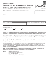 Document preview: OTC Form OW-15-a Transmittal of Nonresident Member Withholding Exemption Affidavit - Oklahoma
