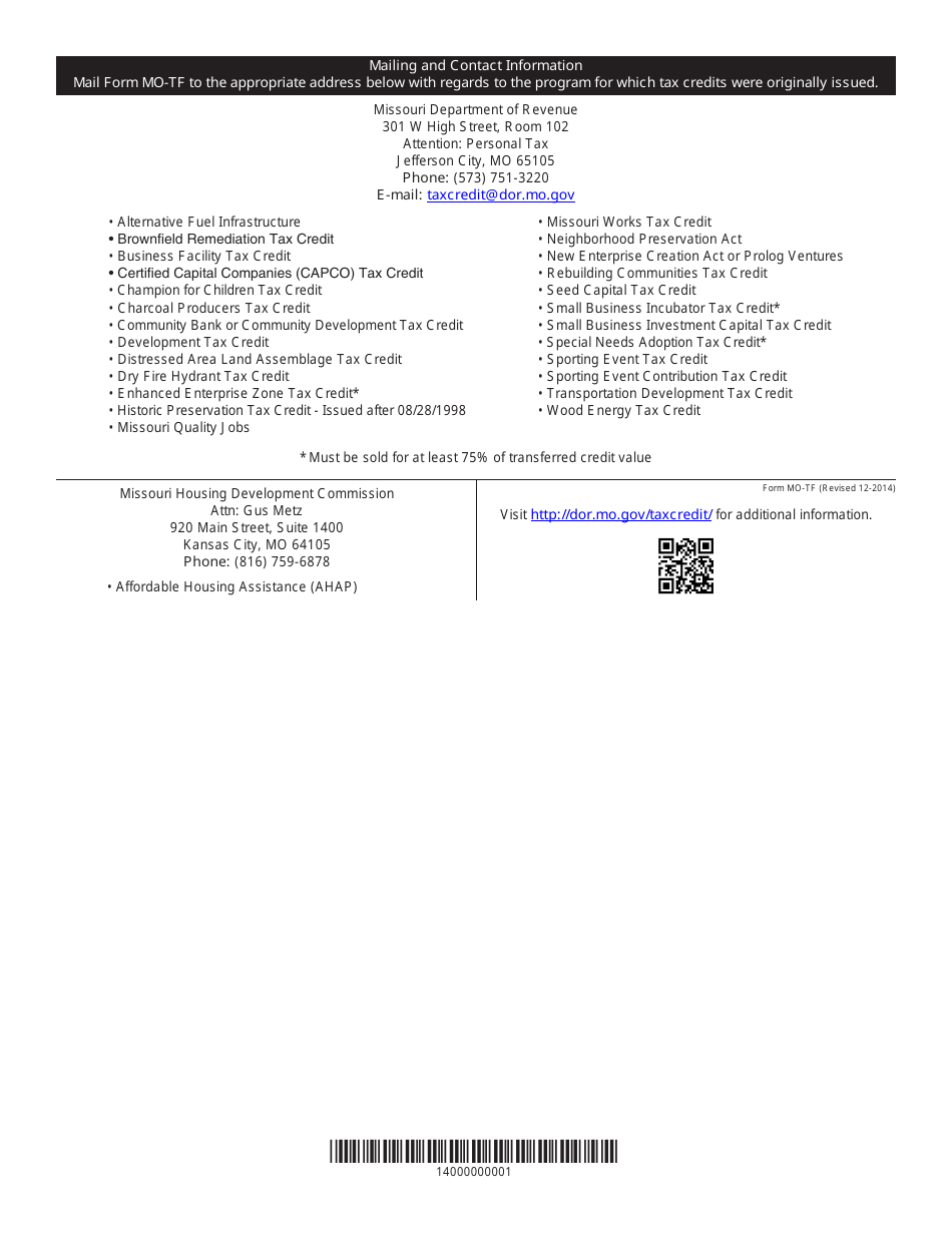 Form MO-TF Missouri Tax Credit Transfer Form - Missouri, Page 3