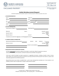 Holder Reimbursement Request Form - North Carolina