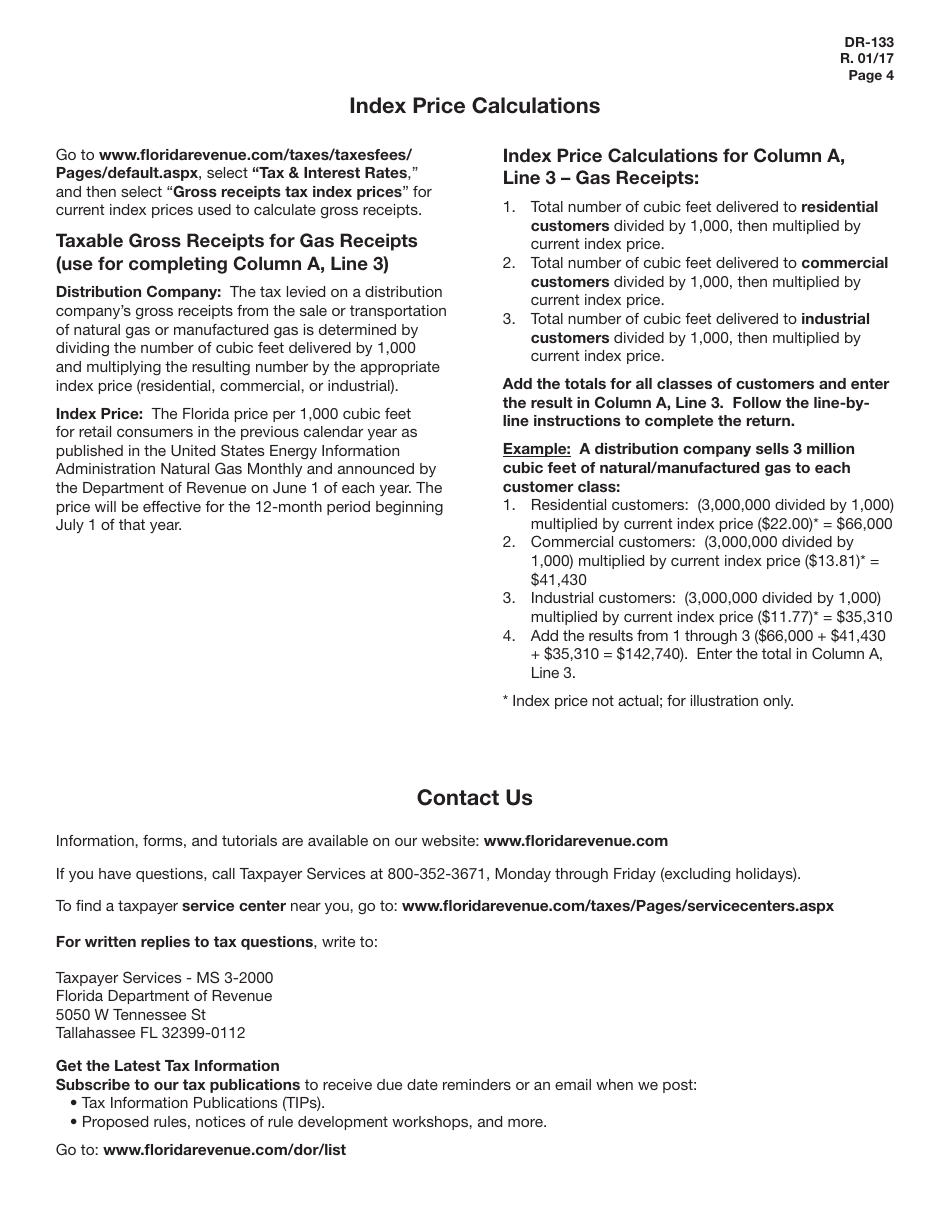 Form DR-133 Gross Receipts Tax Return - Florida, Page 4