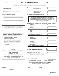 Document preview: Form W-3 Reconciliation of Amherst Income Tax Withheld From Wages - City of Amherst, Ohio