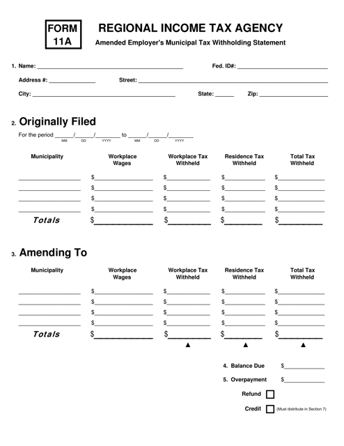 Form 11A Download Printable PDF or Fill Online Amended Employer's ...