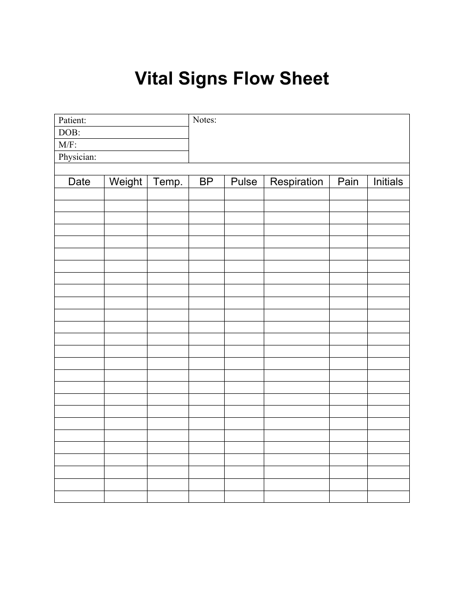 Vital Signs Flow Sheet Template - Preview