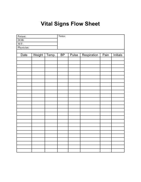 &quot;Vital Signs Flow Sheet Template&quot; Download Pdf