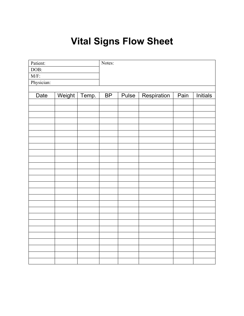 Free Printable Vital Signs Flow Sheet Printable Templates