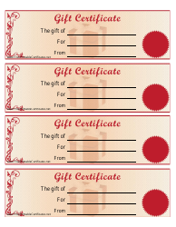 Document preview: Gift Certificate Template - Beige and Red
