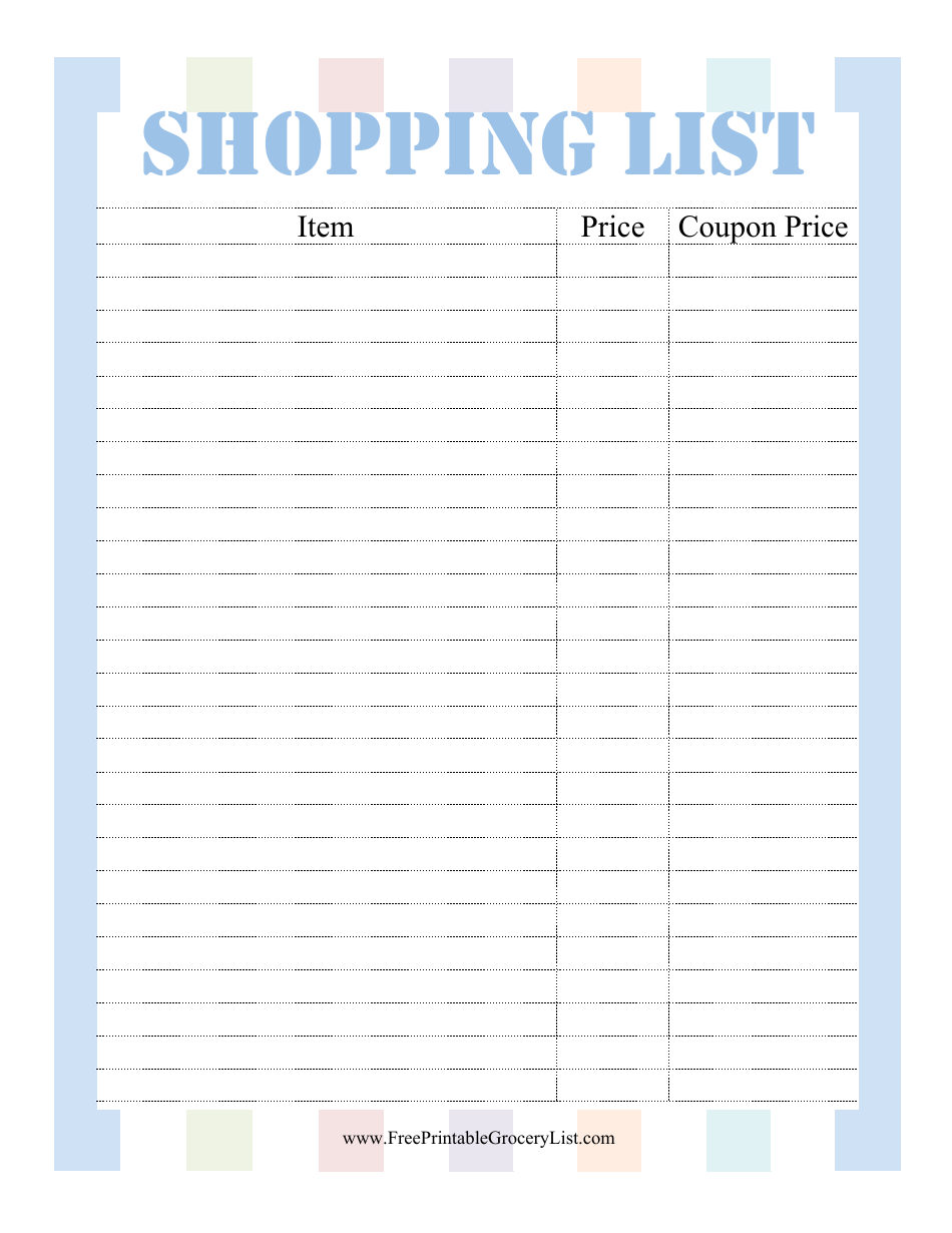 shopping list template word
