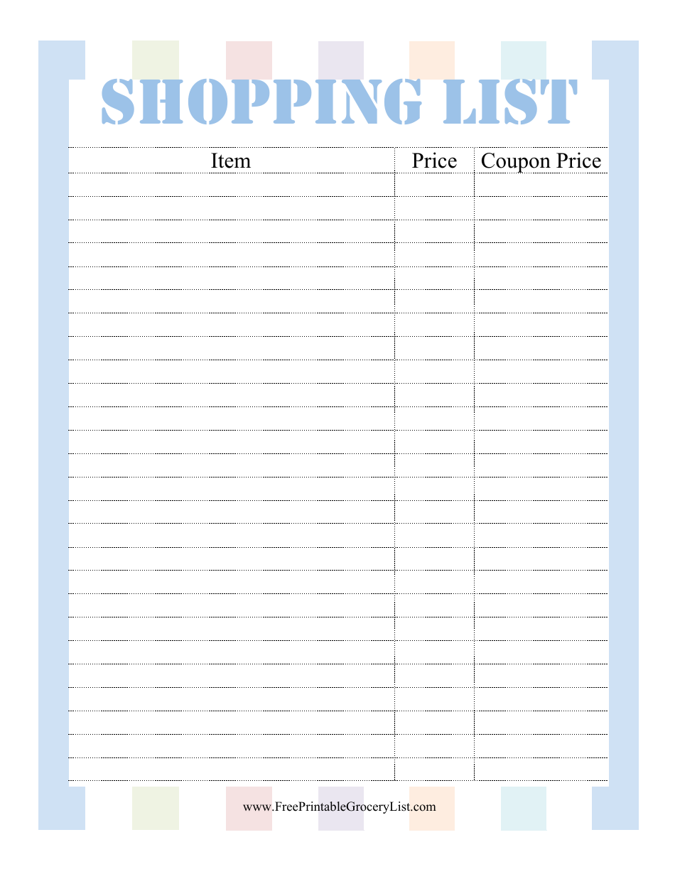 Shopping List Template Varicolored Download Printable PDF 