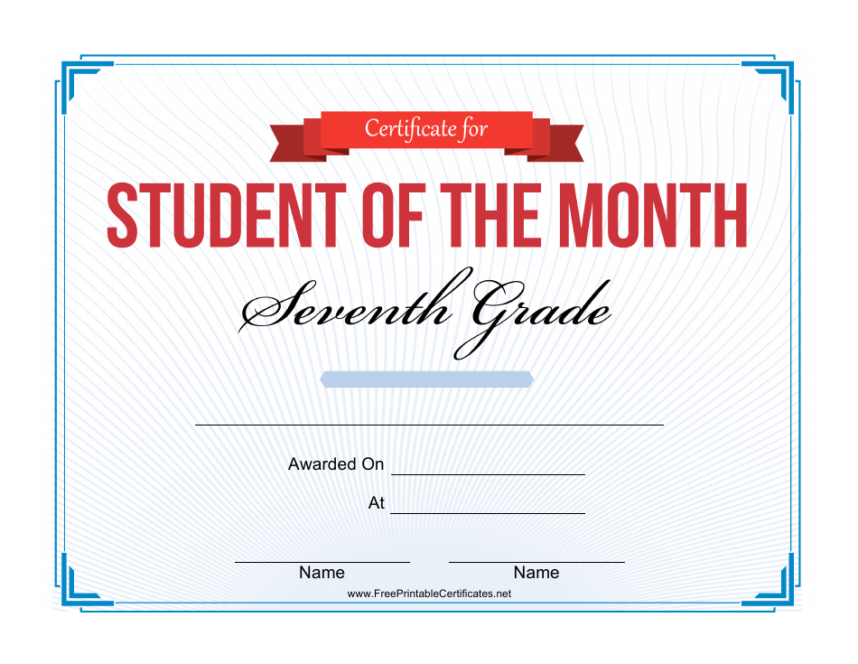 7th Grade Student of the Month Certificate Template Download Printable ...