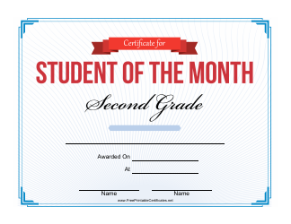 &quot;2nd Grade Student of the Month Certificate Template&quot;