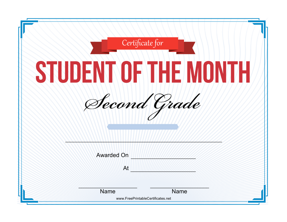 2nd Grade Student of the Month Certificate Template, Page 1