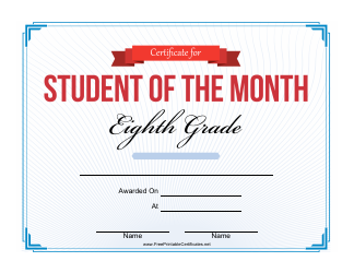&quot;8th Grade Student of the Month Certificate Template&quot;