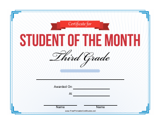 &quot;Student of the Month Certificate Template - Third Grade&quot;