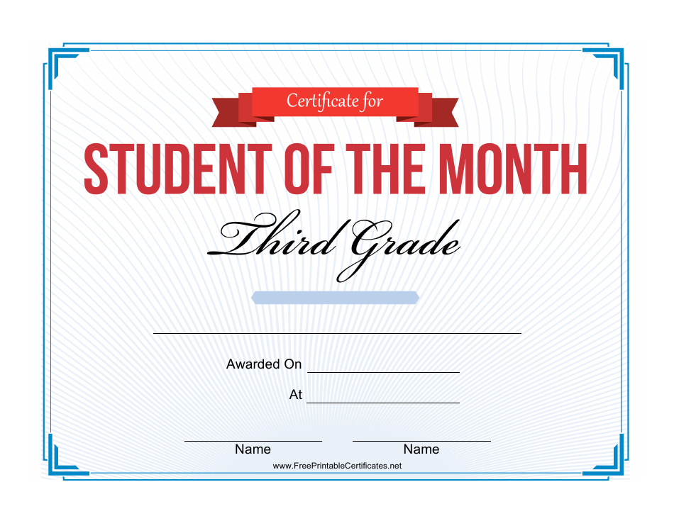 Student of the Month Certificate Template - Third Grade