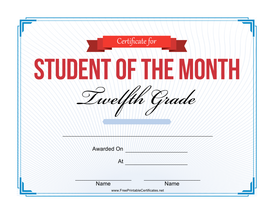 12th Grade Student of the Month Certificate Template Image Preview