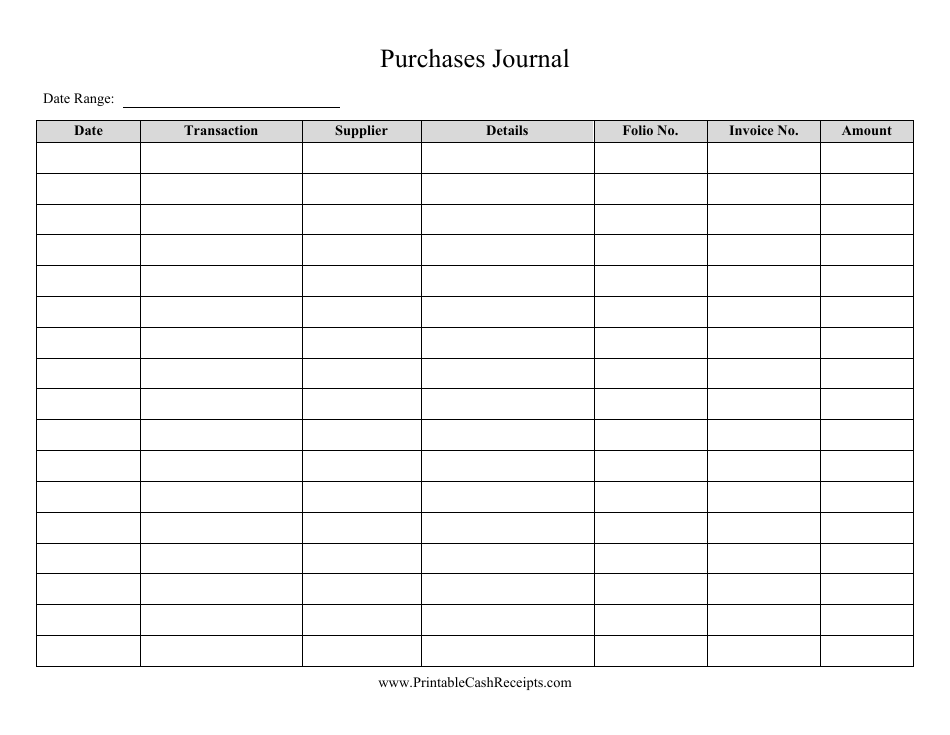 Purchases Journal Template Preview