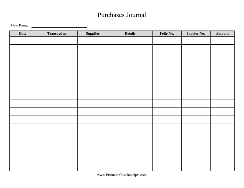 Purchases Journal Template Preview