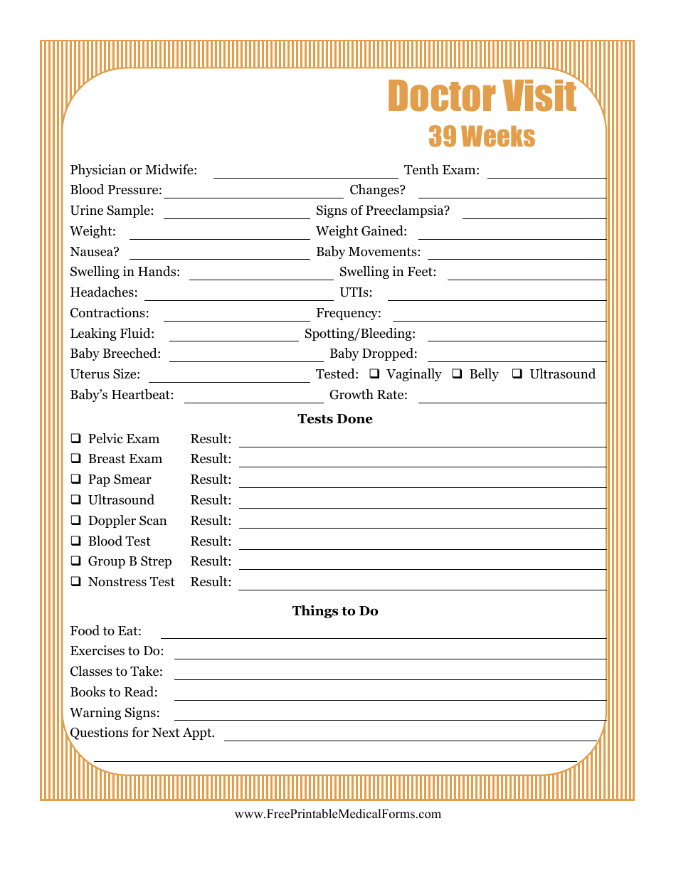 Pregnancy Journal Template - 39 Weeks Doctor Visit Download Printable ...