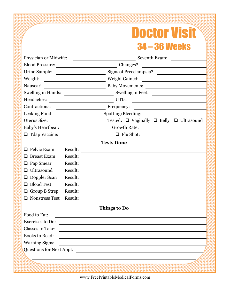 Pregnancy Journal Template for 34-36 Weeks Doctor Visit