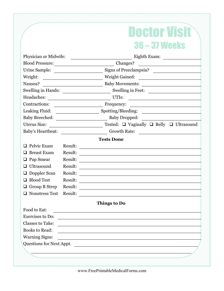 pregnancy journal template 36 37 weeks doctor visit download printable pdf templateroller