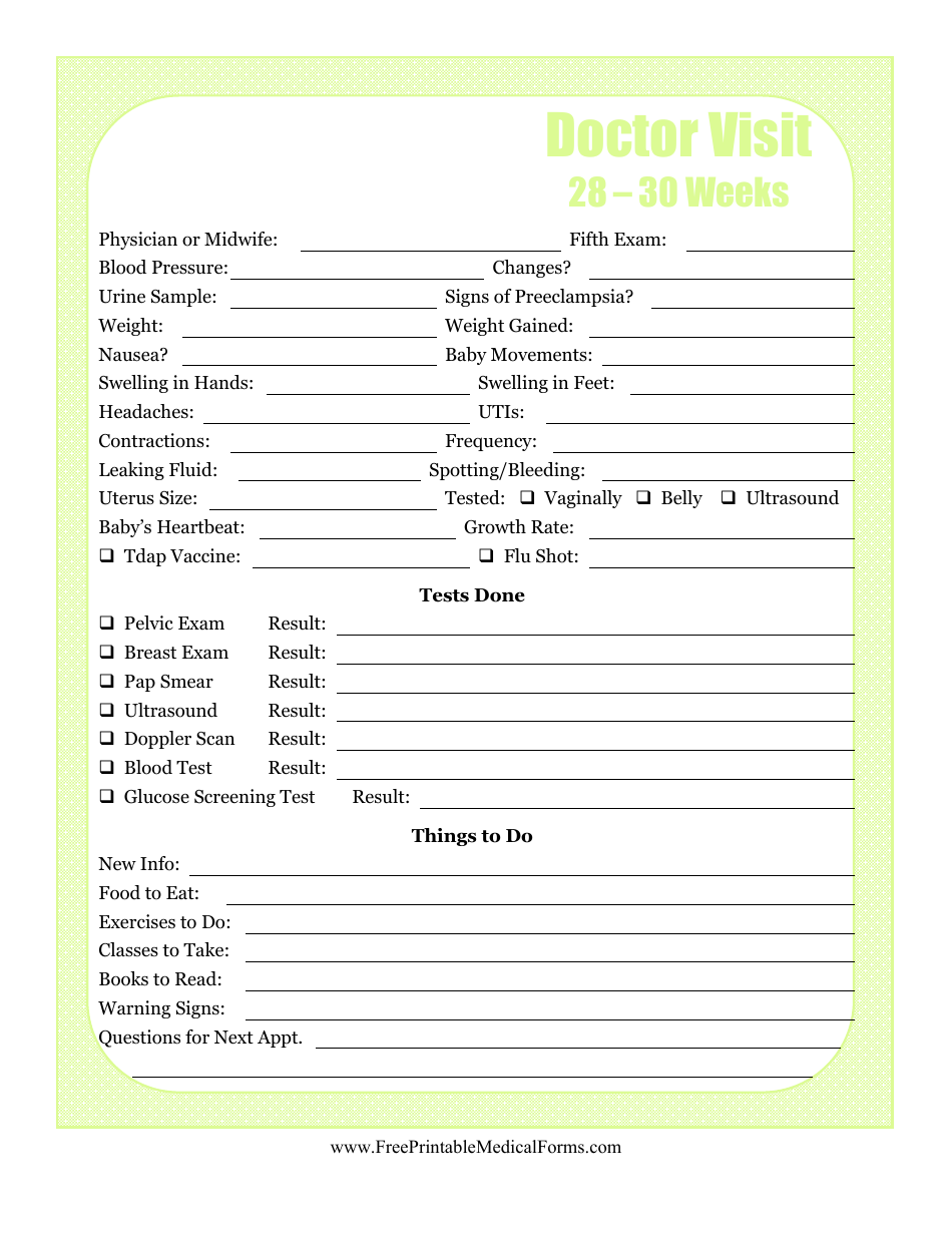 Pregnancy Journal Template - 28-30 Weeks Doctor Visit