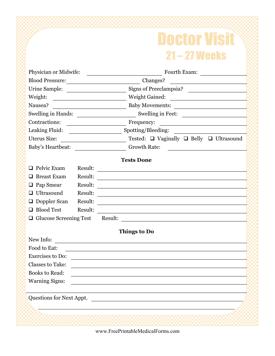 Pregnancy Journal Template - Recording Your Progress from 21-27 Weeks Doctor Visit
