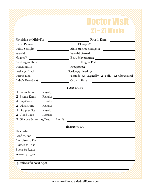 Pregnancy Journal Template - Recording Your Progress from 21-27 Weeks Doctor Visit