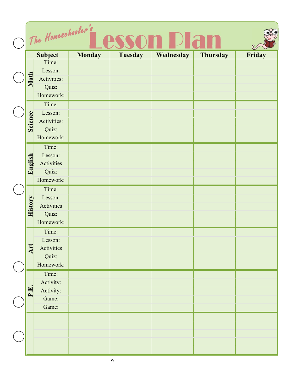 Free Printable Weekly Lesson Plan Templates For Homeschooling