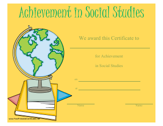 Document preview: Achievement in Social Studies Certificate Template