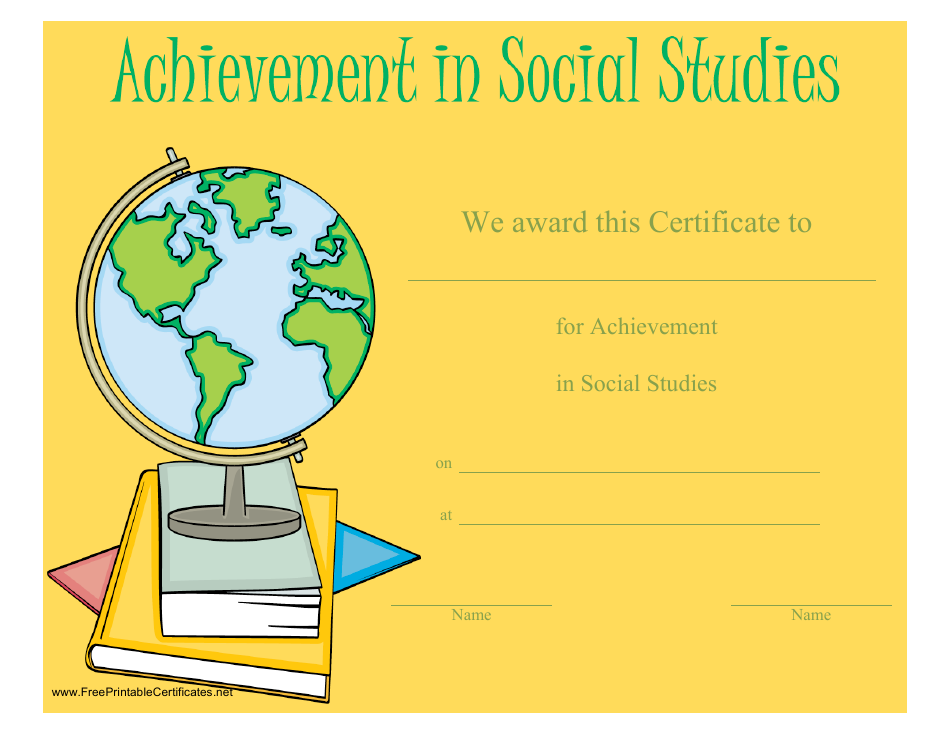 Achievement in Social Studies Certificate Template, Page 1