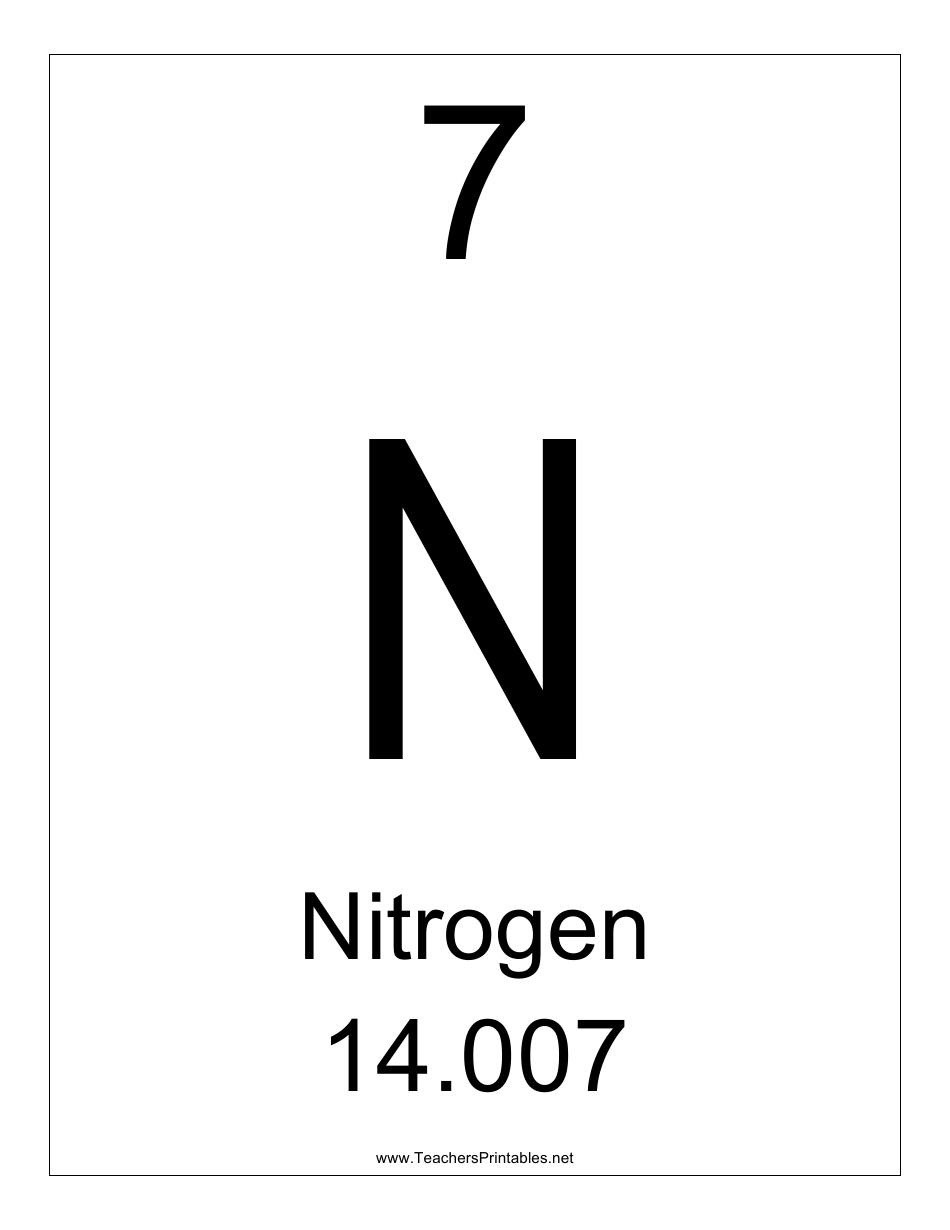 Element 007 Nitrogen Symbol Chart Download Printable PDF | Templateroller