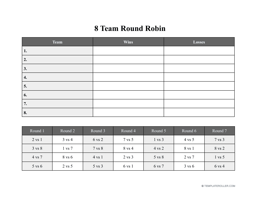 &quot;8 Team Round Robin Template&quot; Download Pdf