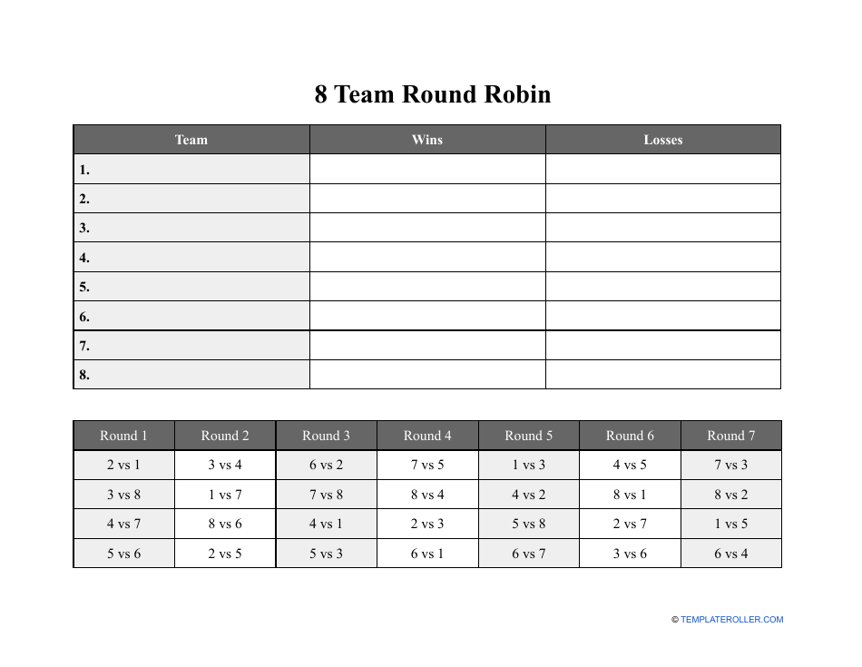8 Team Round Robin Template Download Printable PDF Templateroller