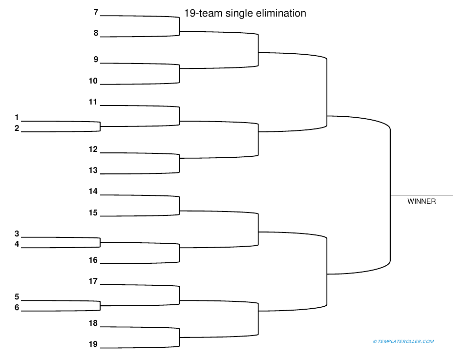 19-team Single Elimination Bracket Template - Free Download