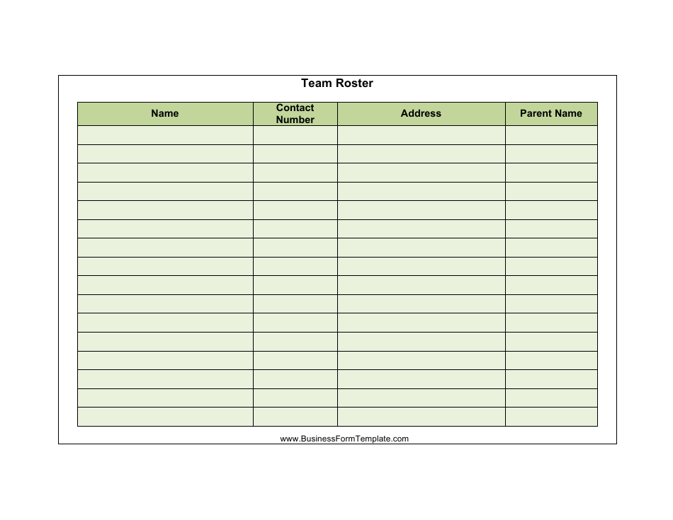 Team Roster Template Download Printable PDF Templateroller