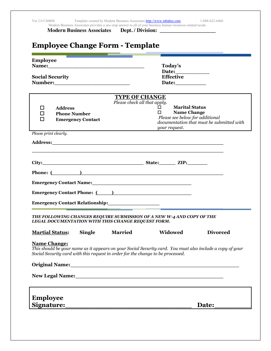 Employee Change Form Fill Out, Sign Online and Download PDF