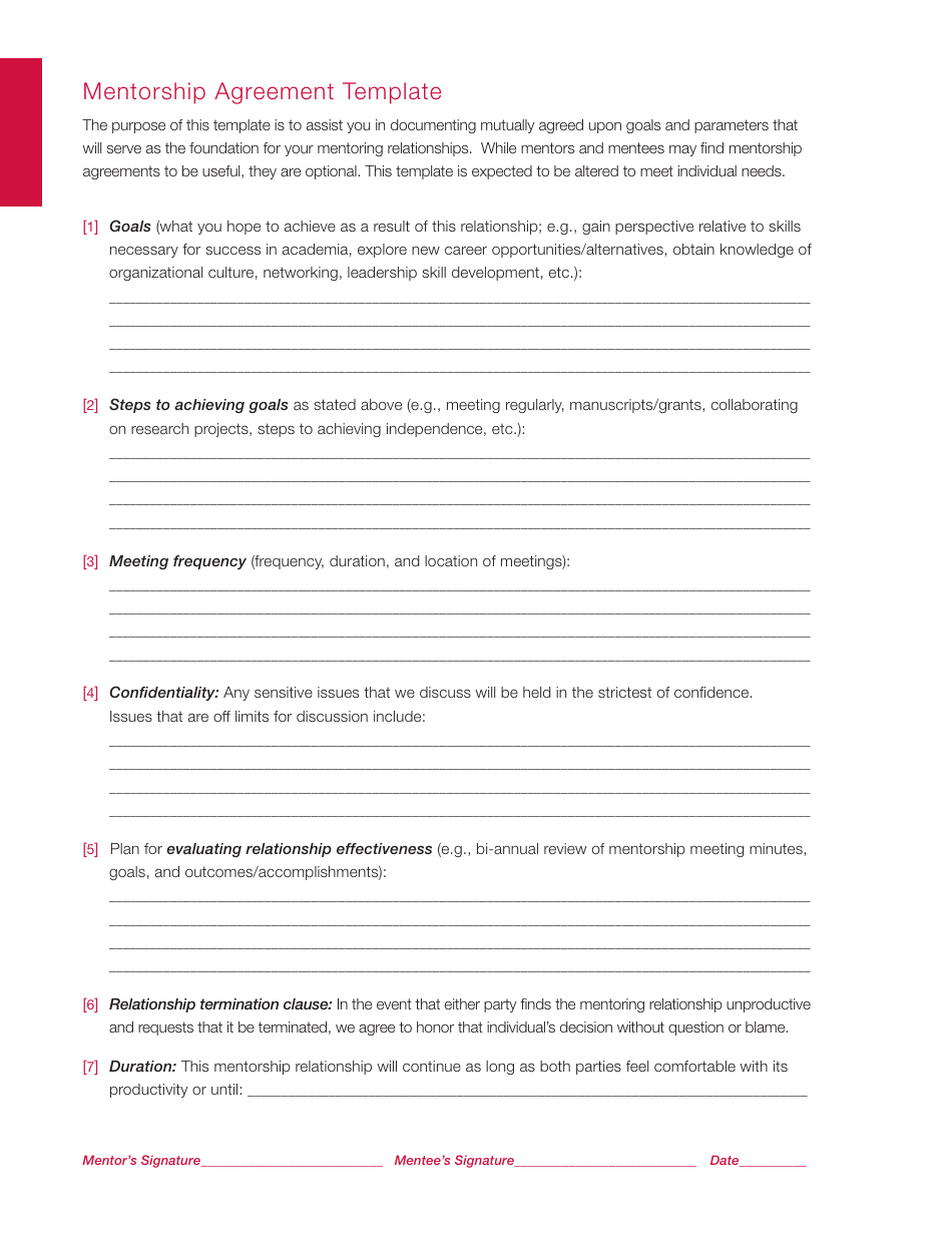 Mentorship Agreement Template Fill Out Sign Online and Download PDF