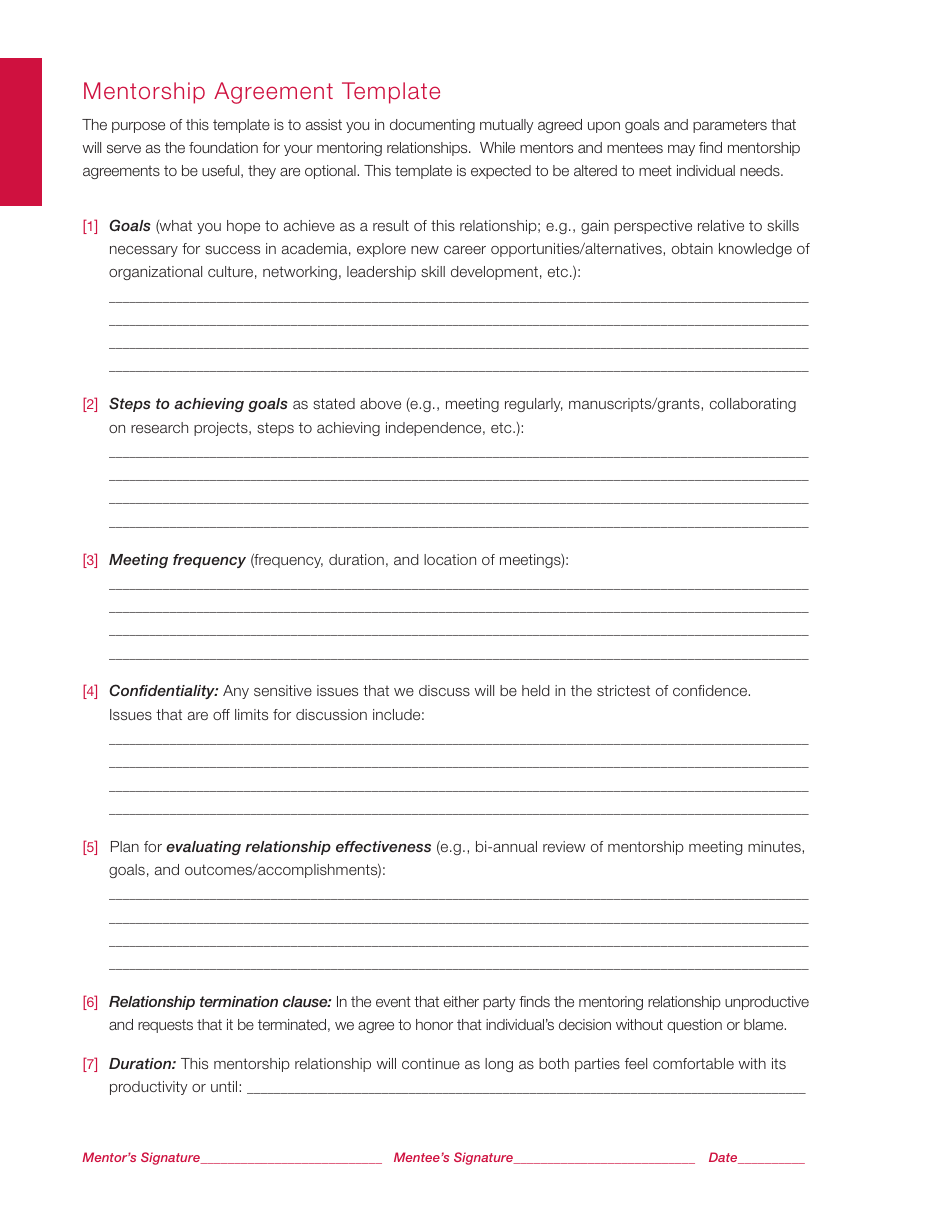 Mentorship Agreement Template, Page 1