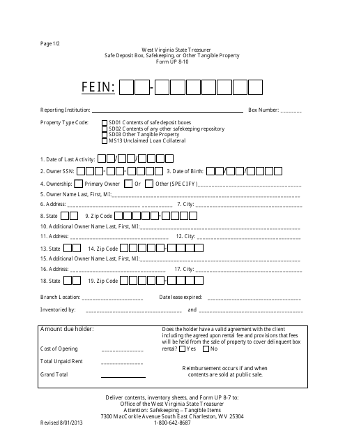 Form UP8-10  Printable Pdf