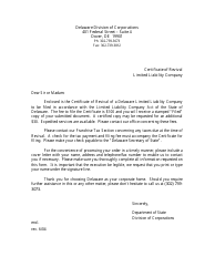 Document preview: Certificate of Revival of a Delaware Limited Liability Company - Delaware