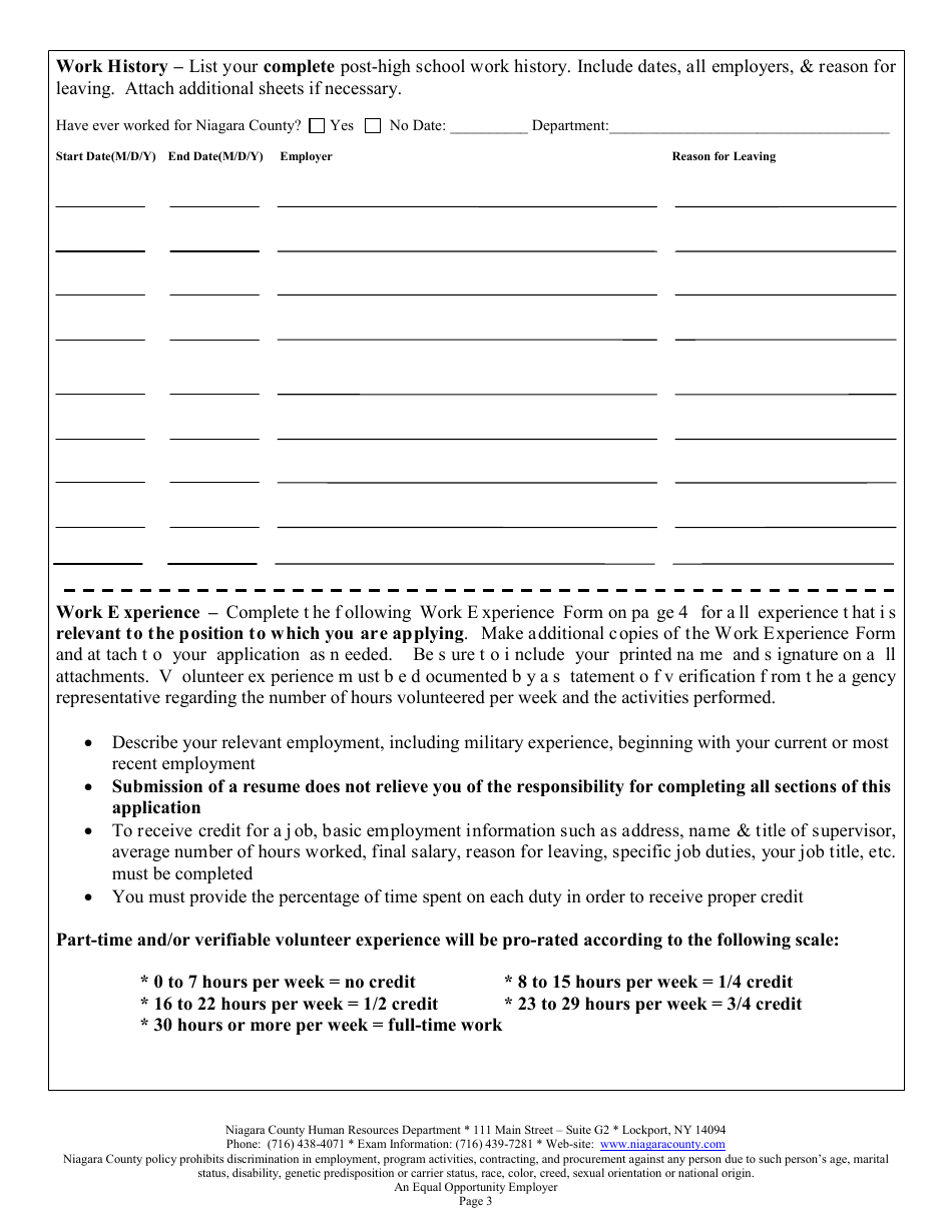 Employment / Civil Service Exam Application Form - Niagara County, New York, Page 3