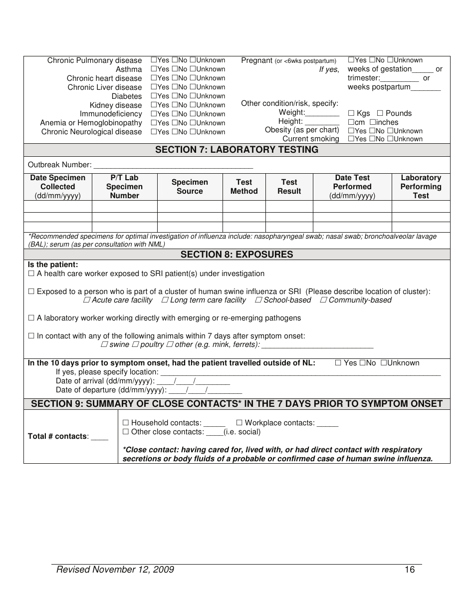 Appendix IV Case Report Form (Hospitalizations, Deaths, Sris) - Newfoundland and Labrador, Canada, Page 4
