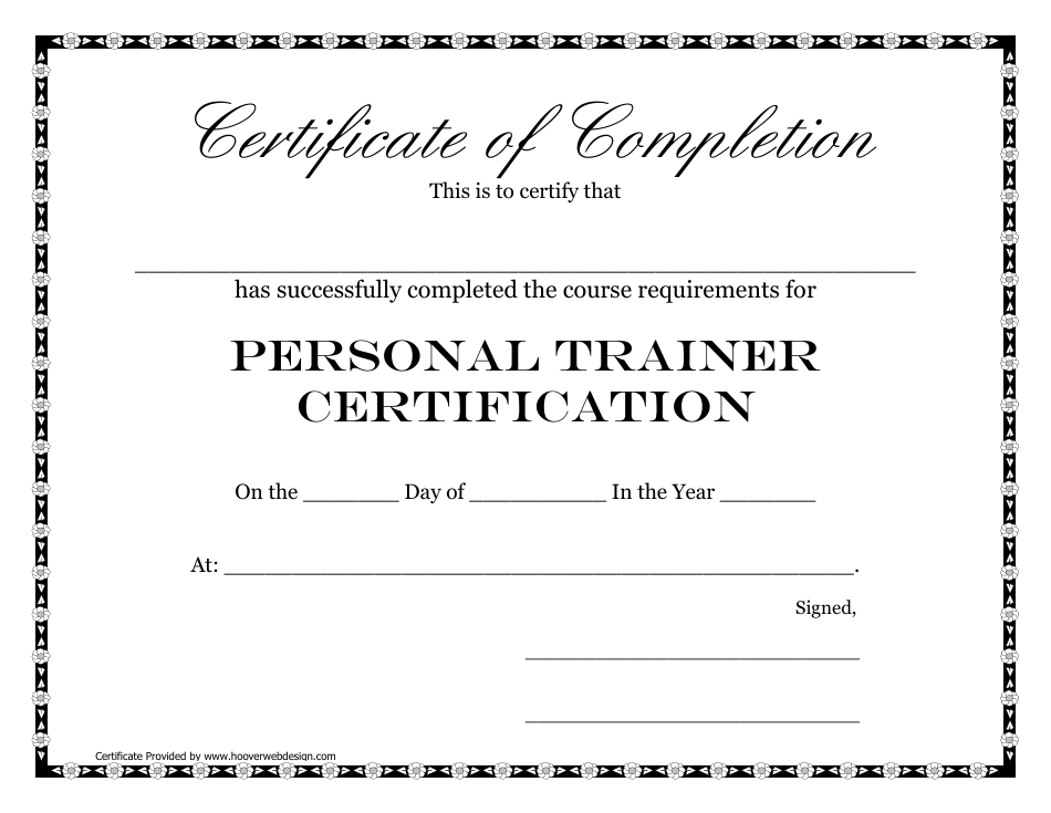 Personal Trainer Course Certificate of Completion Template