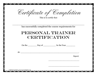 Document preview: Personal Trainer Course Certificate of Completion Template
