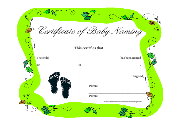 &quot;Certificate of Baby Naming Template - Green&quot;