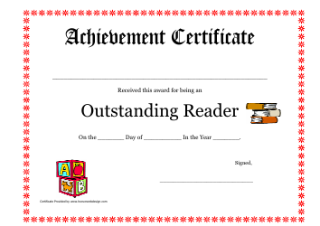 Document preview: Outstanding Reader Achievement Certificate Template
