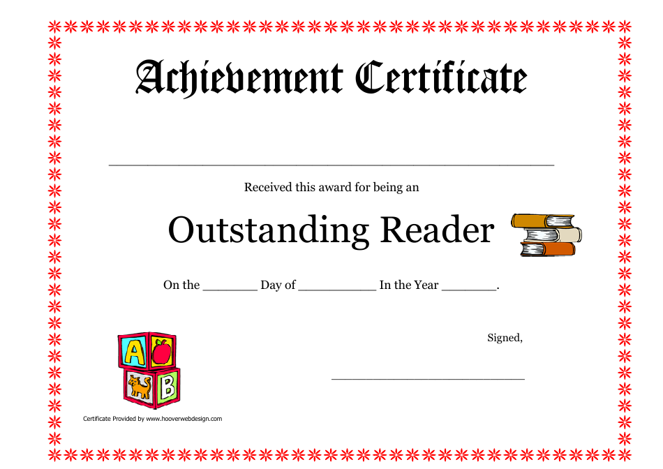 Outstanding Reader Achievement Certificate Template Download Printable