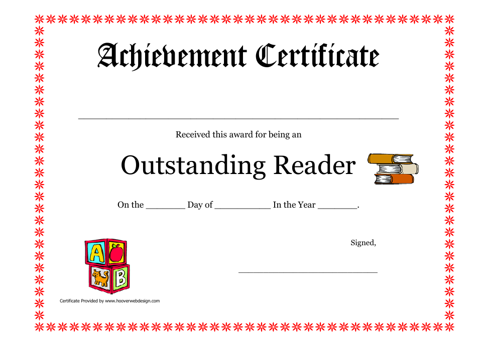 Outstanding Reader Achievement Certificate Template, Page 1